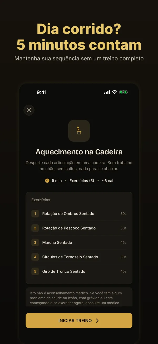 Dia corrido? 5 minutos contam: o treino Aquecimento na Cadeira
